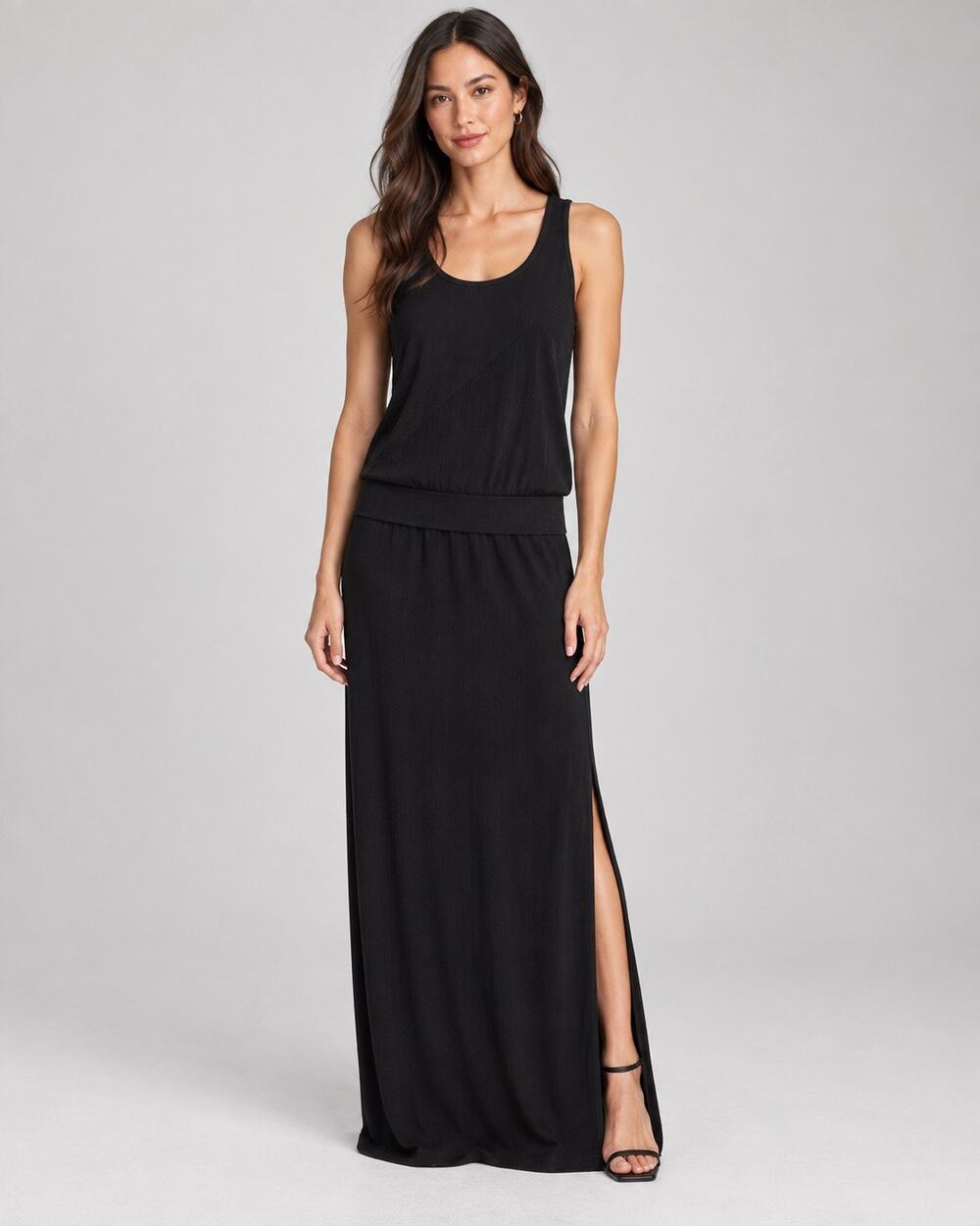 Black Halo Black Ribbed Knit Floor Length Maxi Dress Small Made in LA